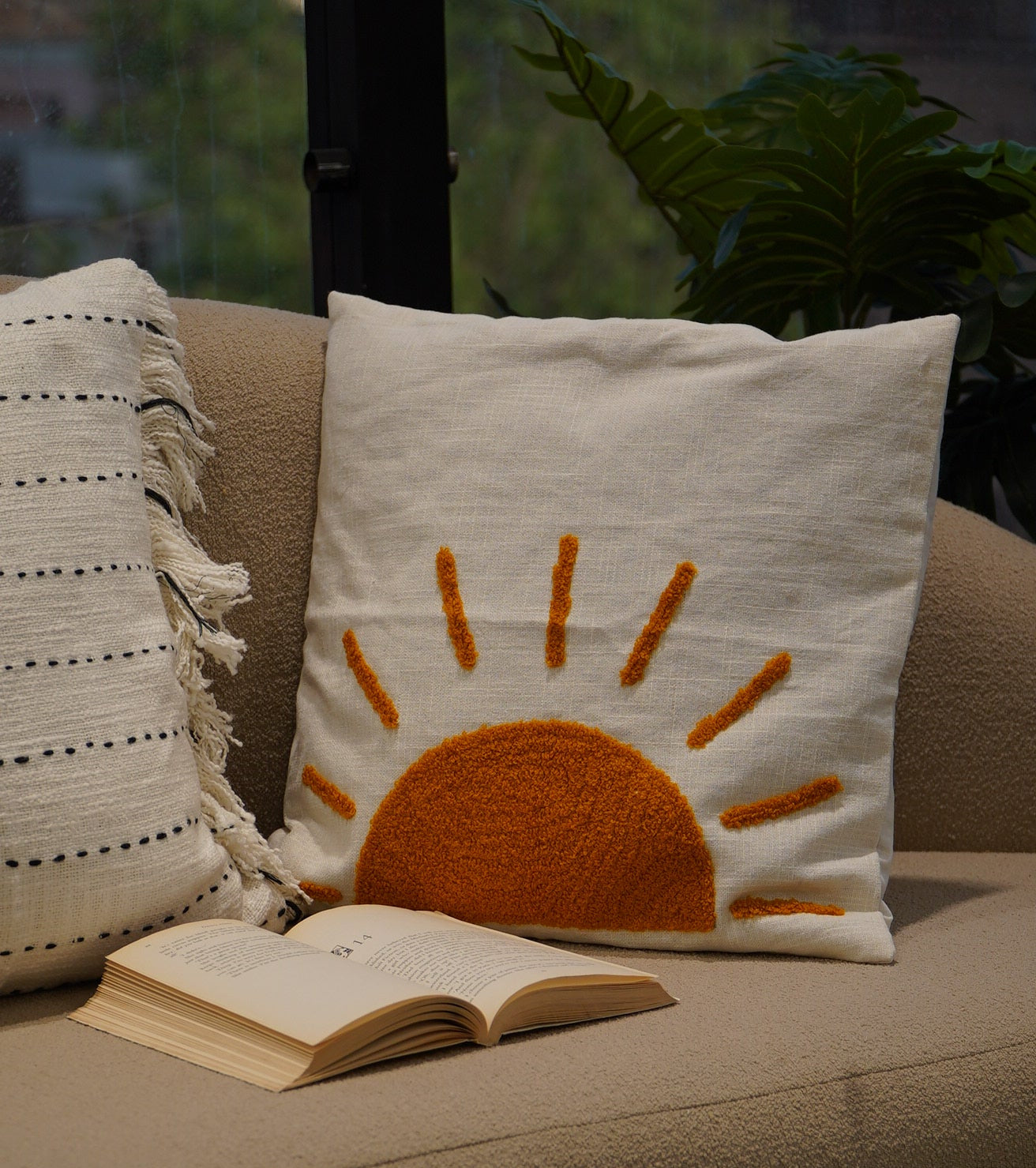 Rising Sun Embroidered Cushion Cover