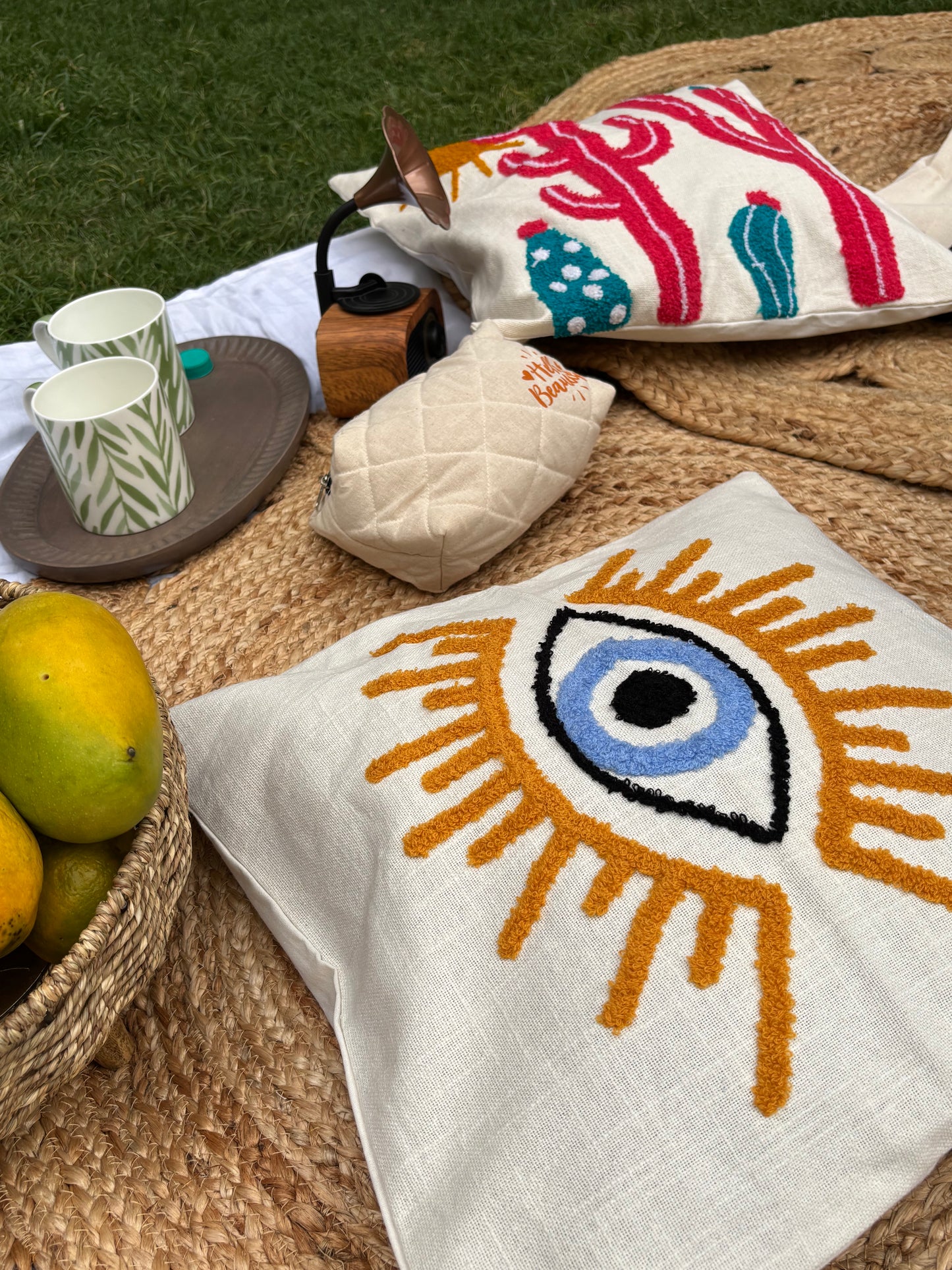 Evil Eye Embroidered Cushion Cover