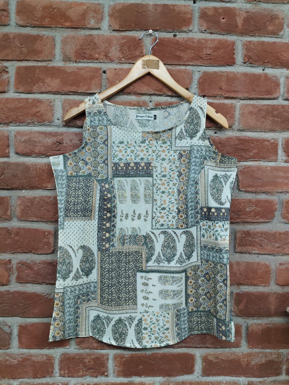 Women’s boho patchwork printed cotton sleeveless top