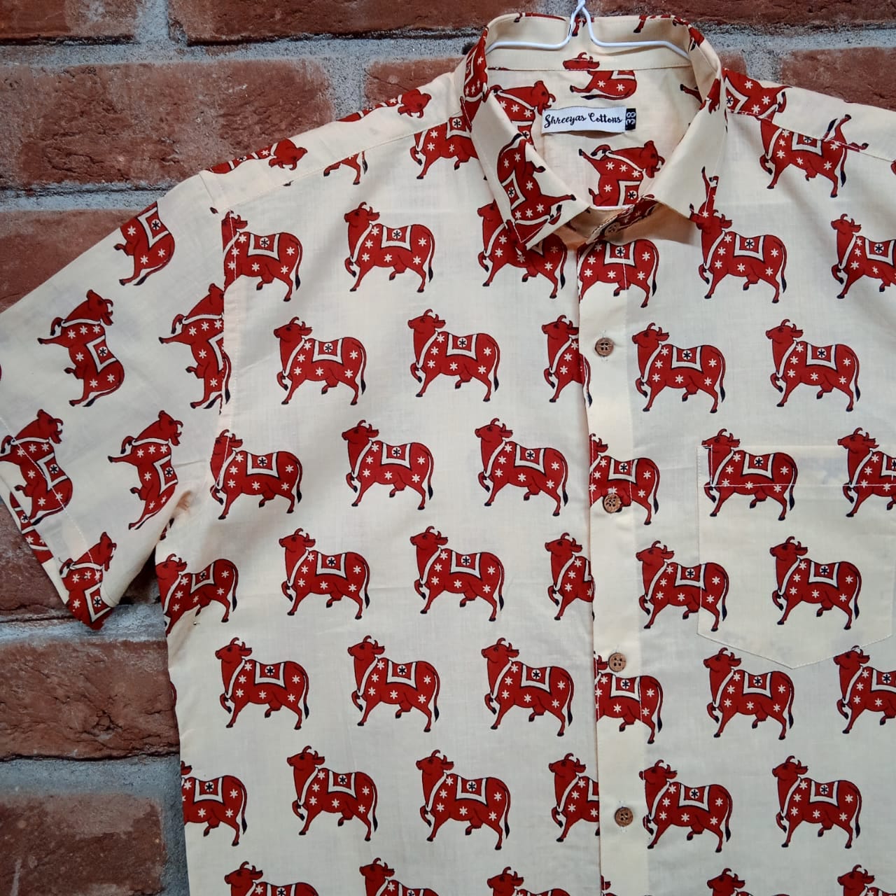 100% Cotton Red Cow Print Half Sleeves Shirts for Men & Boys (Size 0-46)