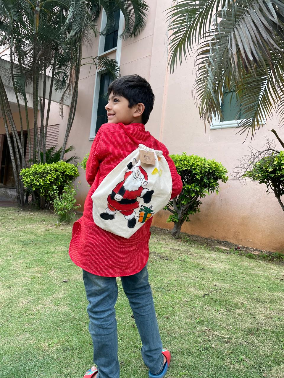 Eco-Friendly Santa Canvas Backpack – 100% Cotton & Ready to Paint - Pack of 6/12/24