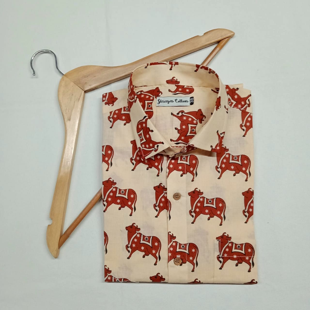 100% Cotton Red Cow Print Half Sleeves Shirts for Men & Boys (Size 0-46)