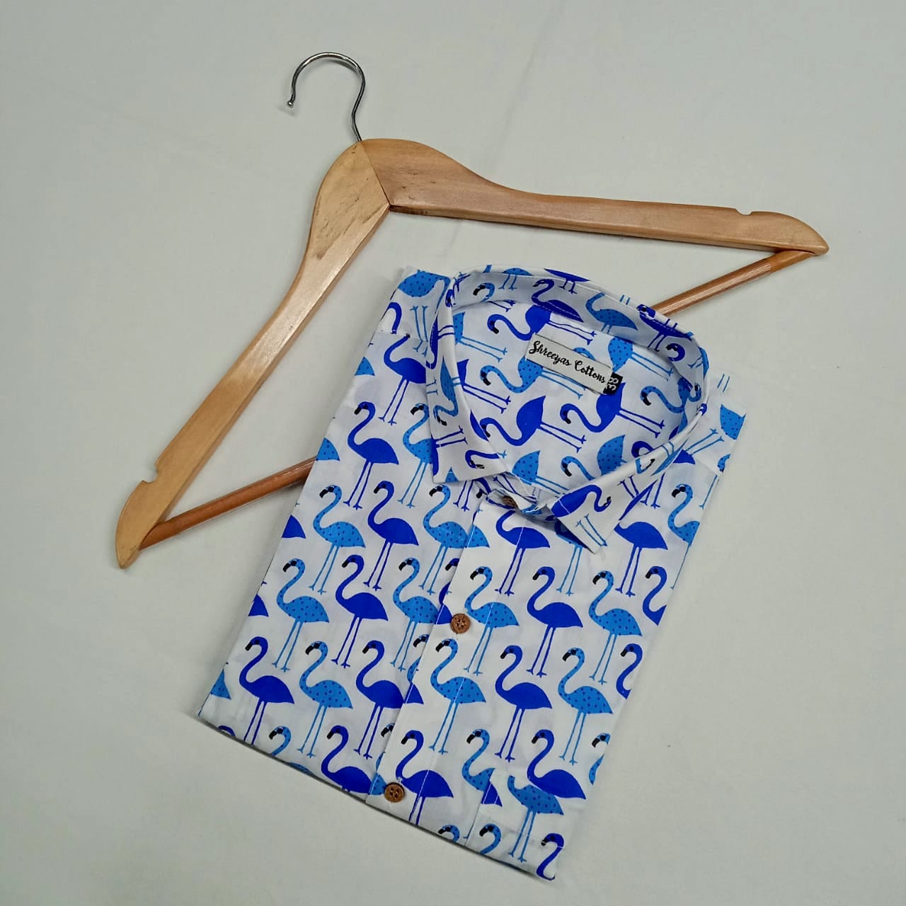 100% Cotton Blue Flamingo Print Half Sleeves Shirts for Men & Boys (Size 0-46)