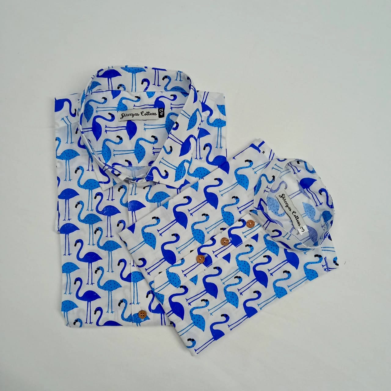 100% Cotton Blue Flamingo Print Half Sleeves Shirts for Men & Boys (Size 0-46)