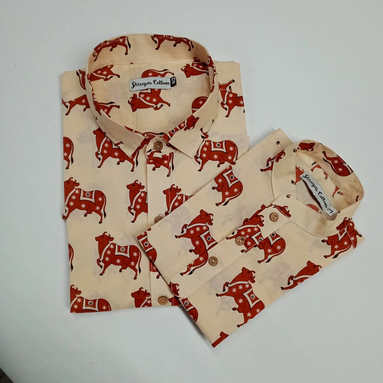 100% Cotton Red Cow Print Half Sleeves Shirts for Men & Boys (Size 0-46)