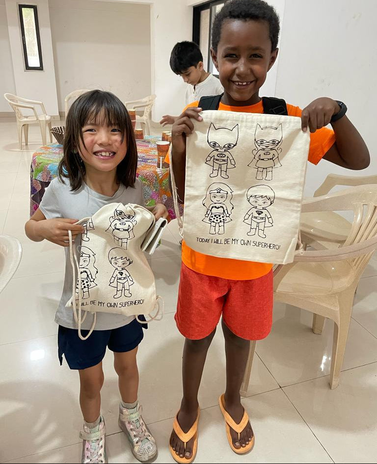 Eco-Friendly Natural Cotton Canvas DIY Backpacks : Sustainable, Stylish, and Versatile - Unicorn/Superhero/Dinosaur/Space - Pack of 12