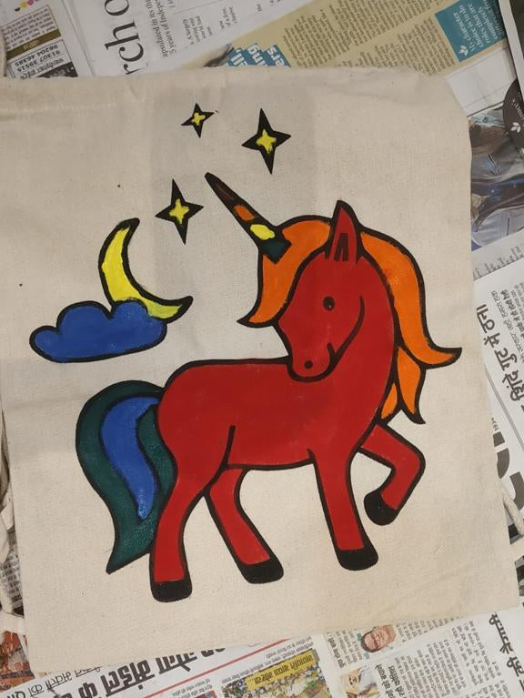 Eco-Friendly Natural Cotton Canvas DIY Backpacks : Sustainable, Stylish, and Versatile - Unicorn/Superhero/Dinosaur/Space - Pack of 12