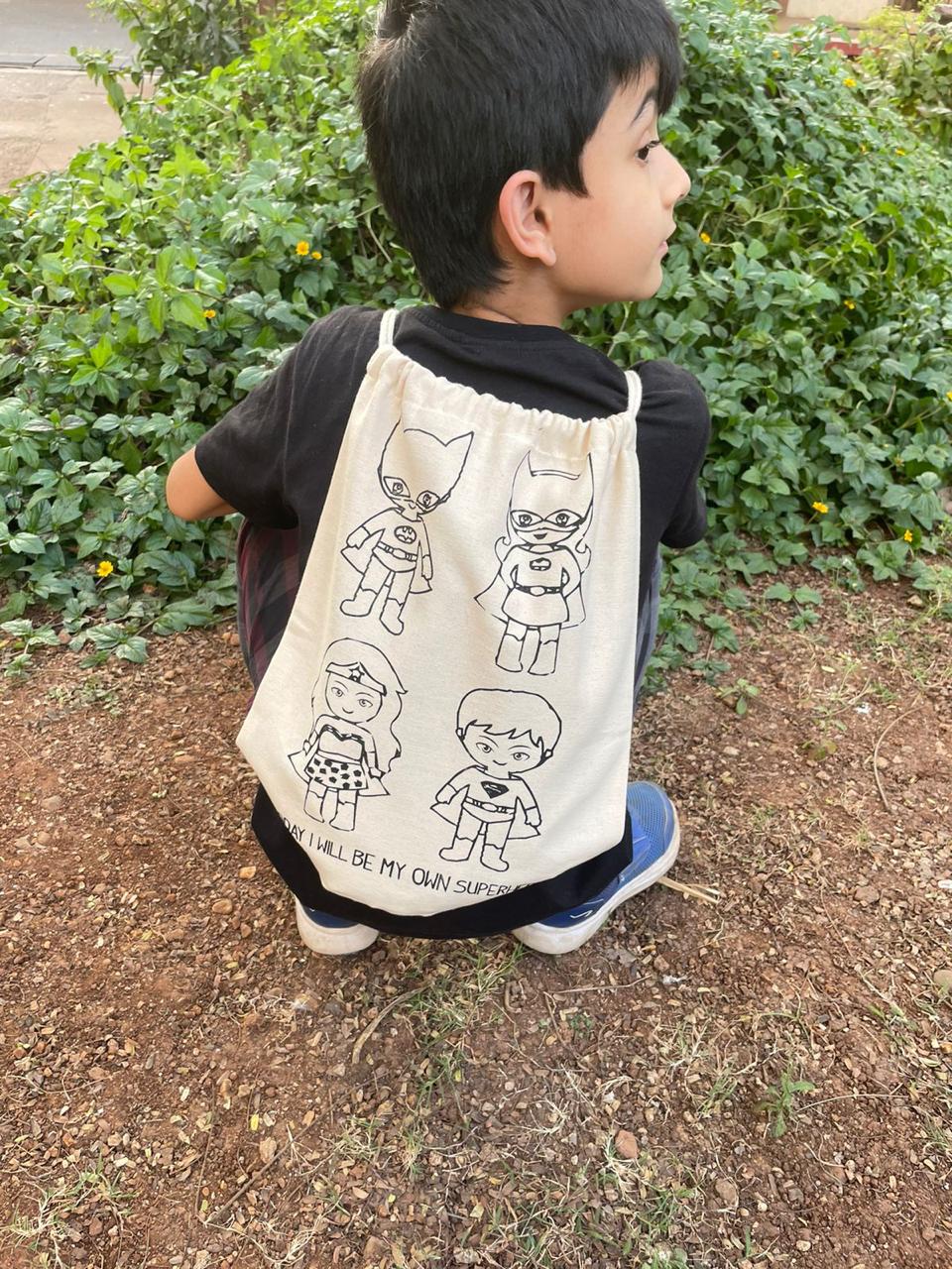 Eco-Friendly Natural Cotton Canvas DIY Backpacks : Sustainable, Stylish, and Versatile - Unicorn/Superhero/Dinosaur/Space - Pack of 12