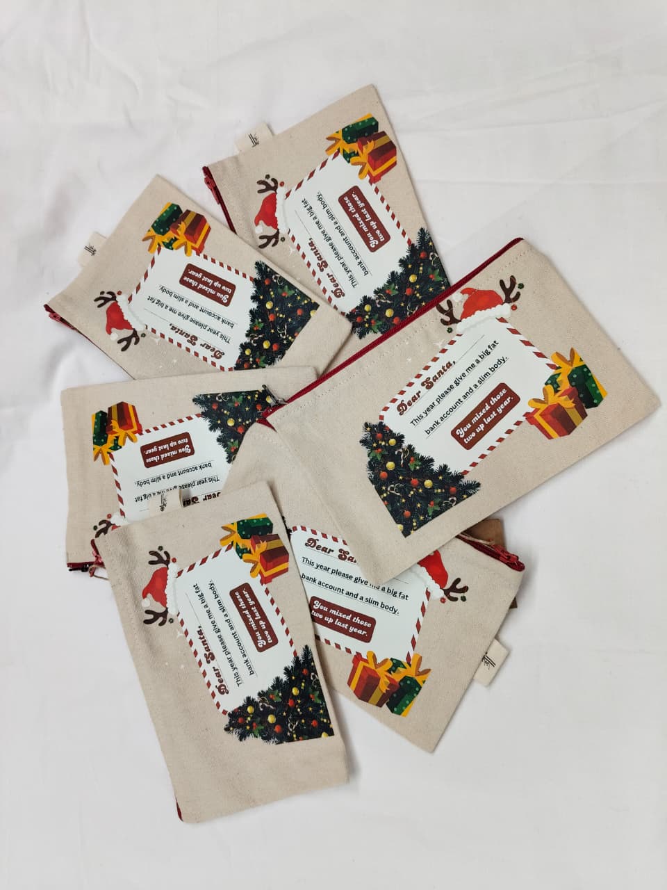 Digital print Christmas Canvas zipper pouches - Pack of 6/12/24