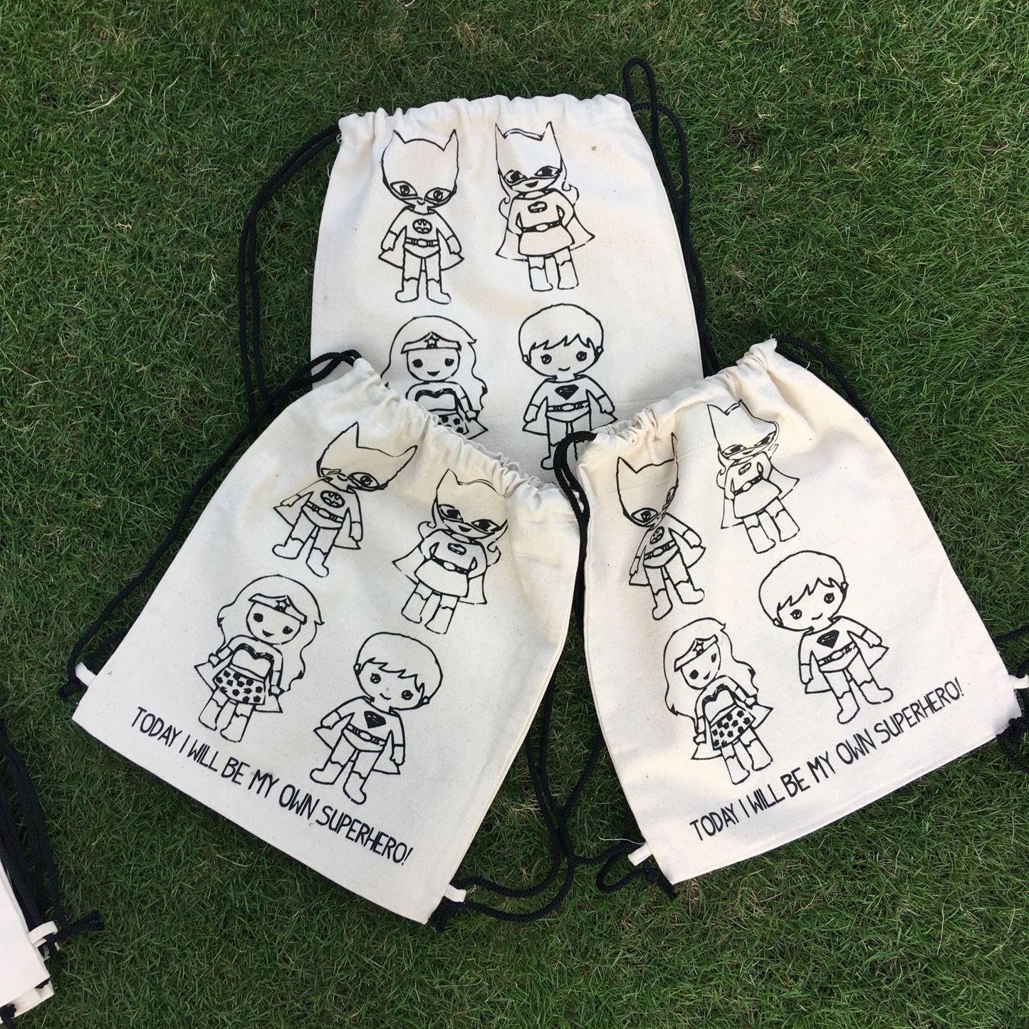 Eco-Friendly Natural Cotton Canvas DIY Backpacks : Sustainable, Stylish, and Versatile - Unicorn/Superhero/Dinosaur/Space - Pack of 12