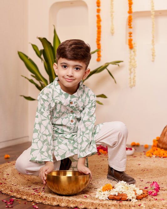 Boys Powder Blue White Kurta Pyzama set