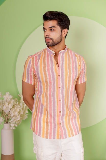 Men 100% Cotton Striped Shirt for Daily Wear