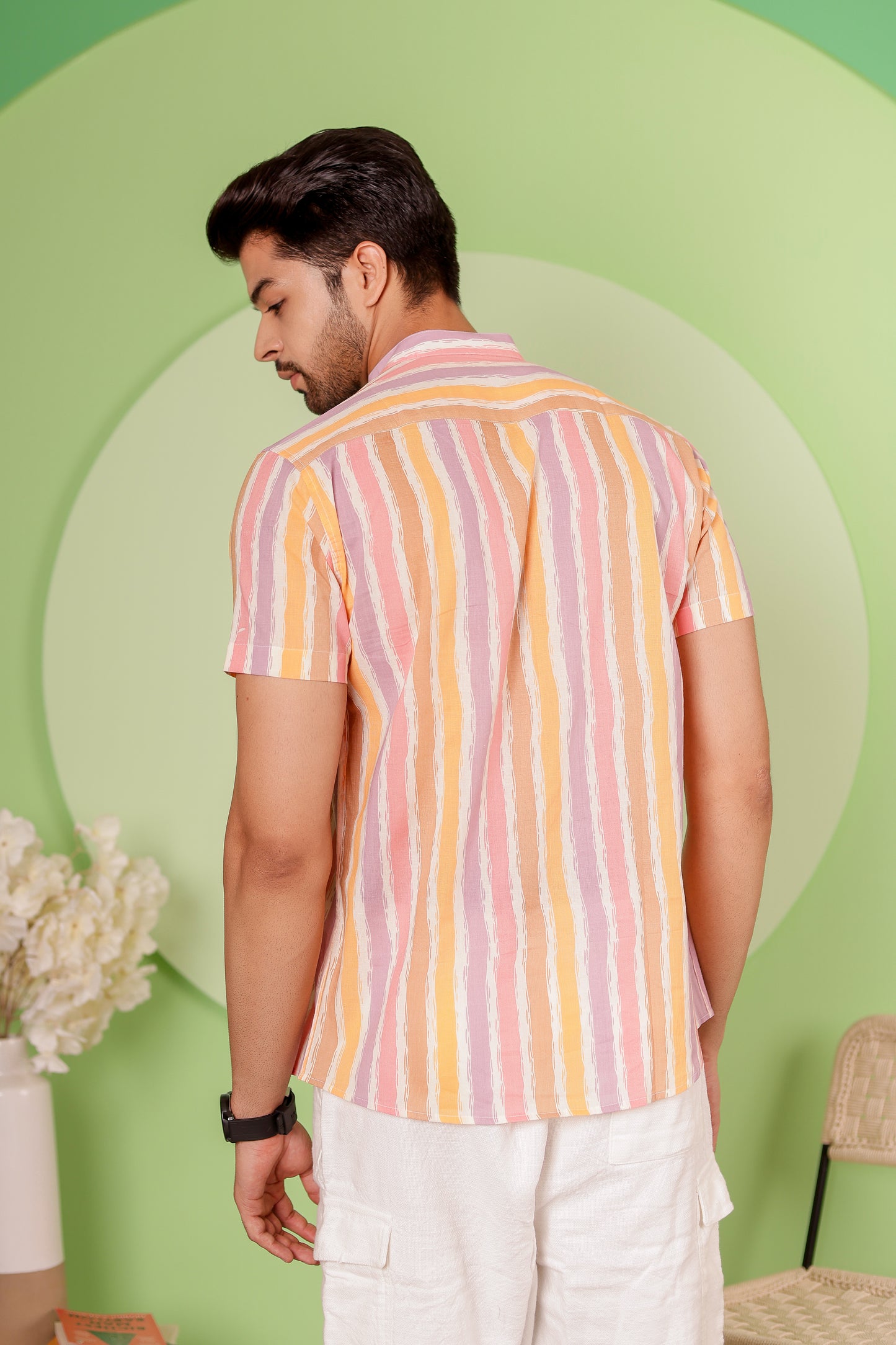 Men 100% Cotton Striped Shirt for Daily Wear