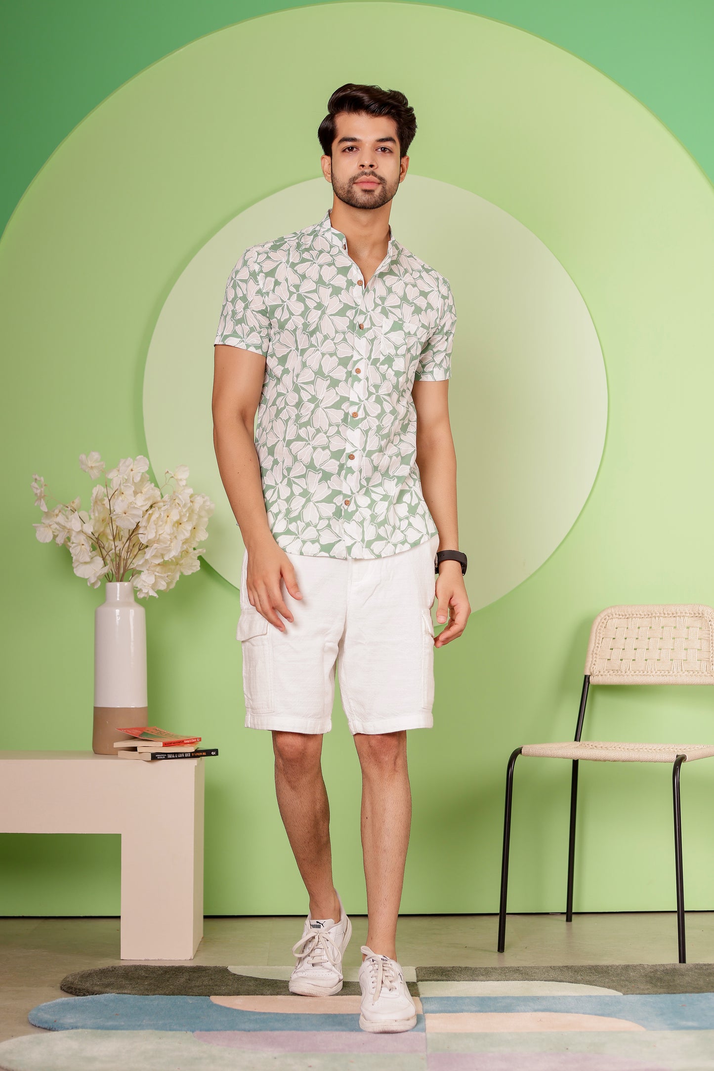 Men Casual Mint Green Cotton Shirt for Everyday Comfort