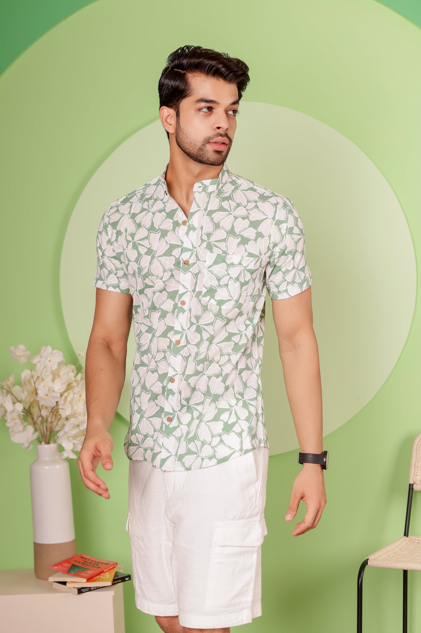 Men Casual Mint Green Cotton Shirt for Everyday Comfort