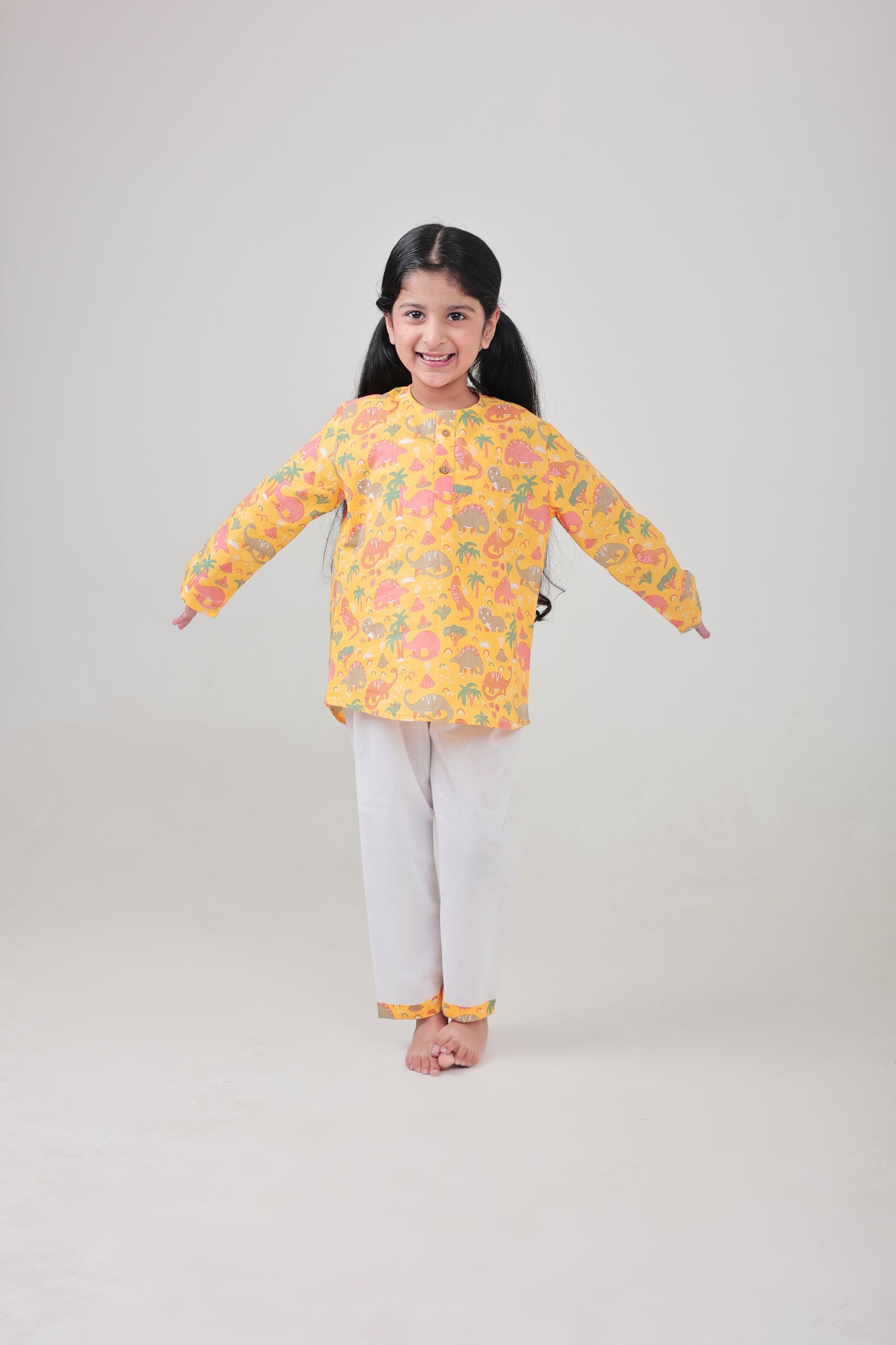 Shreeyas Cottons 100% Cotton Kids Nightwear | Yellow Dinosaur Print