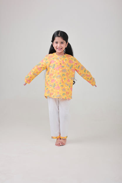 Shreeyas Cottons 100% Cotton Kids Nightwear | Yellow Dinosaur Print