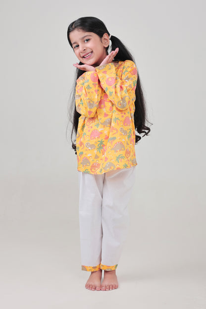 Shreeyas Cottons 100% Cotton Kids Nightwear | Yellow Dinosaur Print