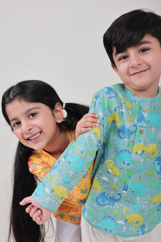 Shreeyas Cottons 100% Cotton Kids Nightwear | Blue Dinosaur Print