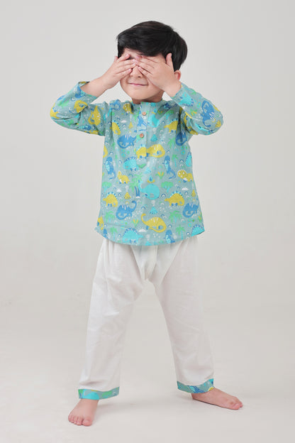 Shreeyas Cottons 100% Cotton Kids Nightwear | Blue Dinosaur Print