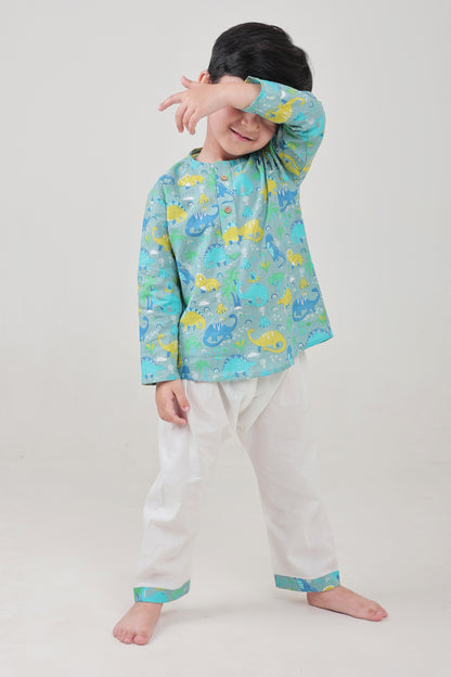 Shreeyas Cottons 100% Cotton Kids Nightwear | Blue Dinosaur Print