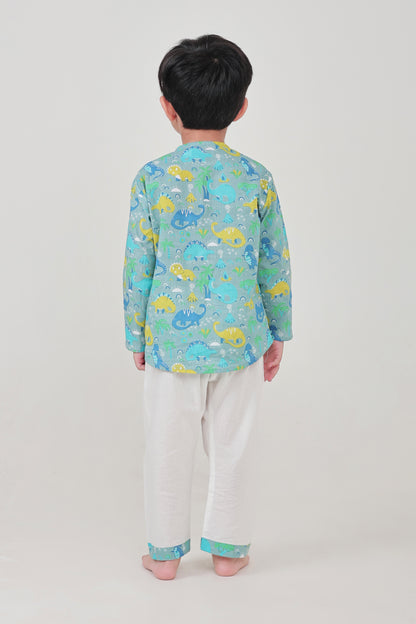 Shreeyas Cottons 100% Cotton Kids Nightwear | Blue Dinosaur Print