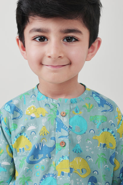 Shreeyas Cottons 100% Cotton Kids Nightwear | Blue Dinosaur Print