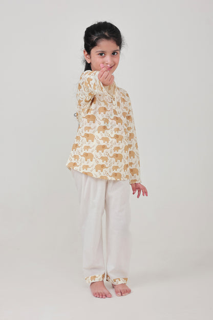 Shreeyas Cottons 100% Cotton Kids Nightwear | Yellow elephant Hathi Raja Print