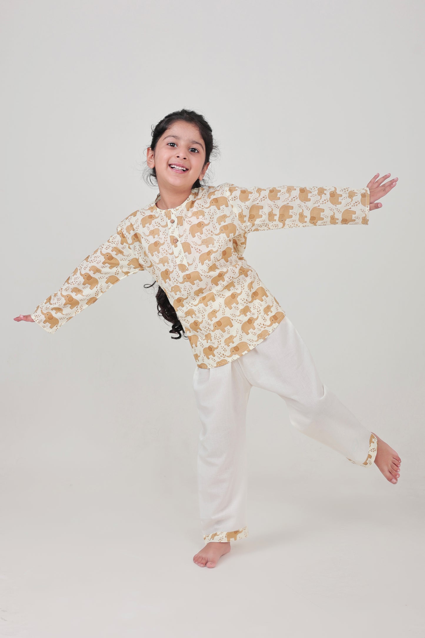 Shreeyas Cottons 100% Cotton Kids Nightwear | Yellow elephant Hathi Raja Print