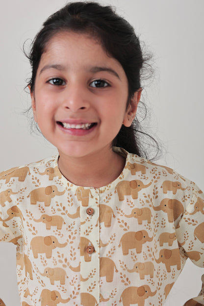 Shreeyas Cottons 100% Cotton Kids Nightwear | Yellow elephant Hathi Raja Print