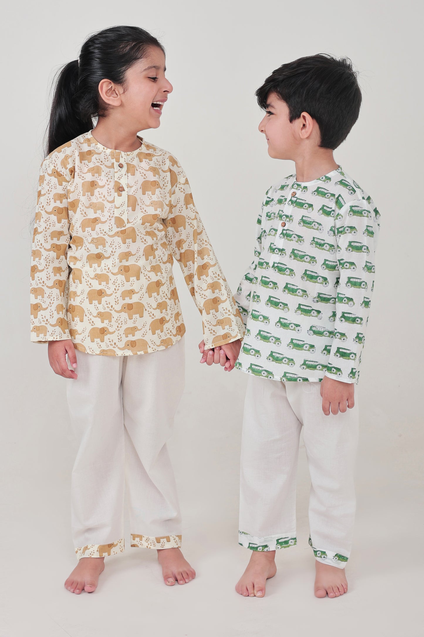 Shreeyas Cottons 100% Cotton Kids Nightwear | Yellow elephant Hathi Raja Print