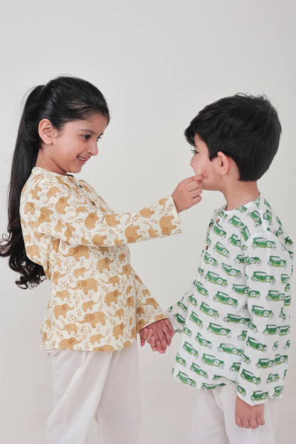 Shreeyas Cottons 100% Cotton Kids Nightwear | Yellow elephant Hathi Raja Print