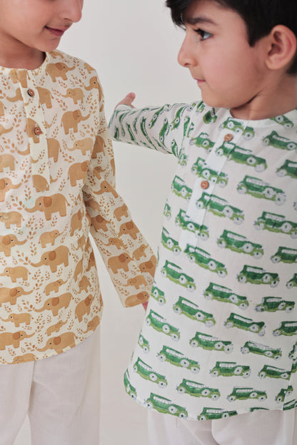 Shreeyas Cottons 100% Cotton Kids Nightwear | Green Tractor Print