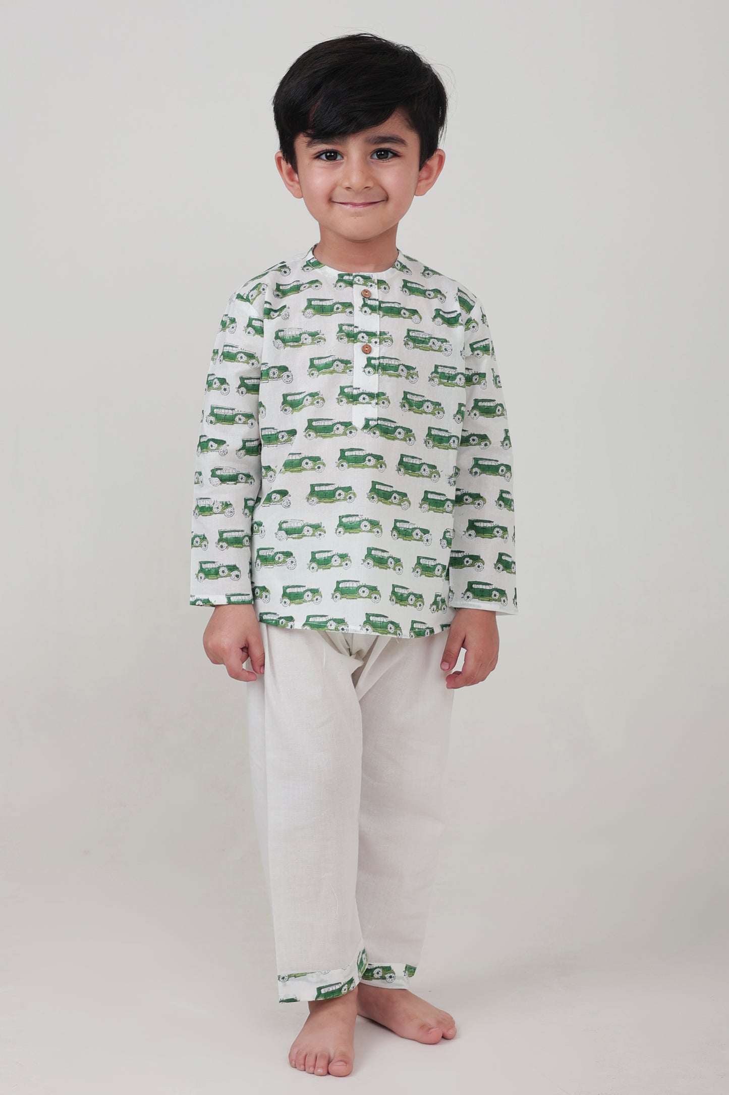 Shreeyas Cottons 100% Cotton Kids Nightwear | Green Tractor Print