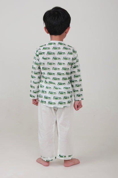 Shreeyas Cottons 100% Cotton Kids Nightwear | Green Tractor Print