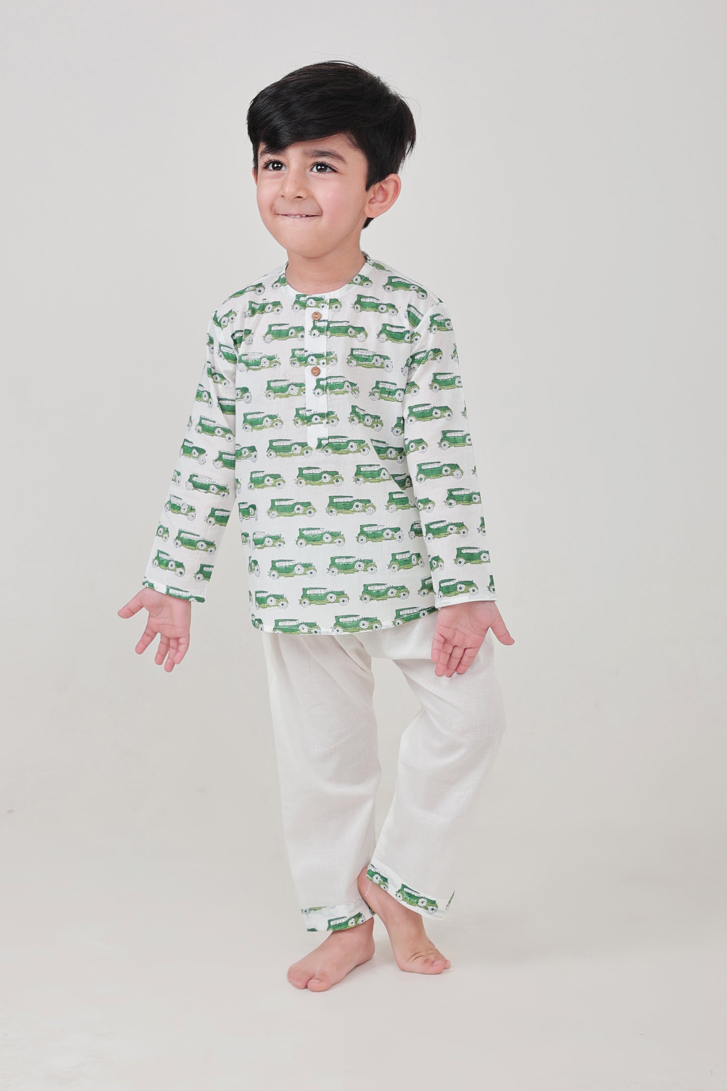 Shreeyas Cottons 100% Cotton Kids Nightwear | Green Tractor Print