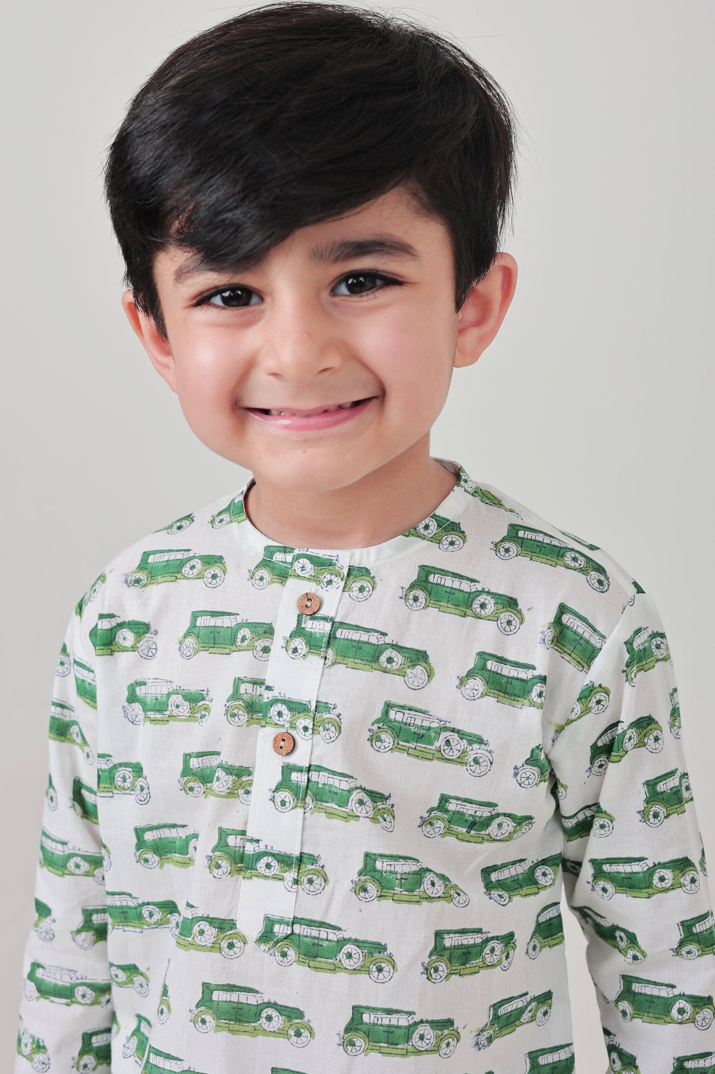 Shreeyas Cottons 100% Cotton Kids Nightwear | Green Tractor Print