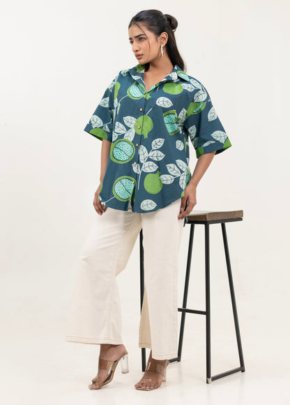 Shreeyas Cottons Oversized Cotton Shirt – Tropical Kiwi Charm