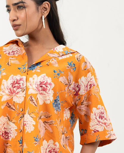 Shreeyas Cottons Oversized Cotton Shirt – Sunburst Blossoms