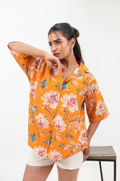 Shreeyas Cottons Oversized Cotton Shirt – Sunburst Blossoms