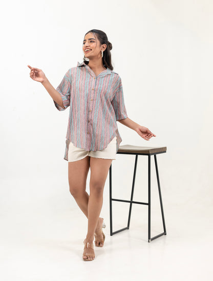 Shreeyas Cottons Oversized Cotton Shirt – Whimsical Stripes