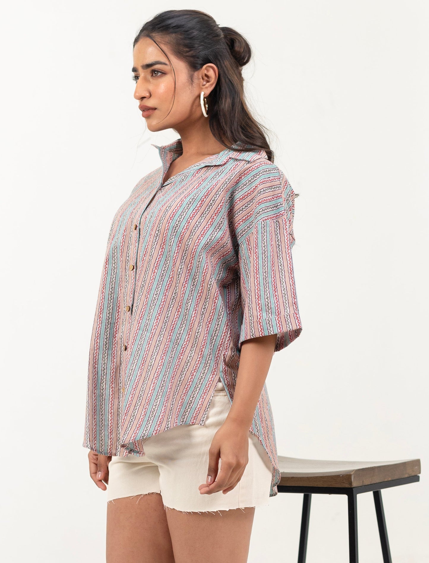 Shreeyas Cottons Oversized Cotton Shirt – Whimsical Stripes