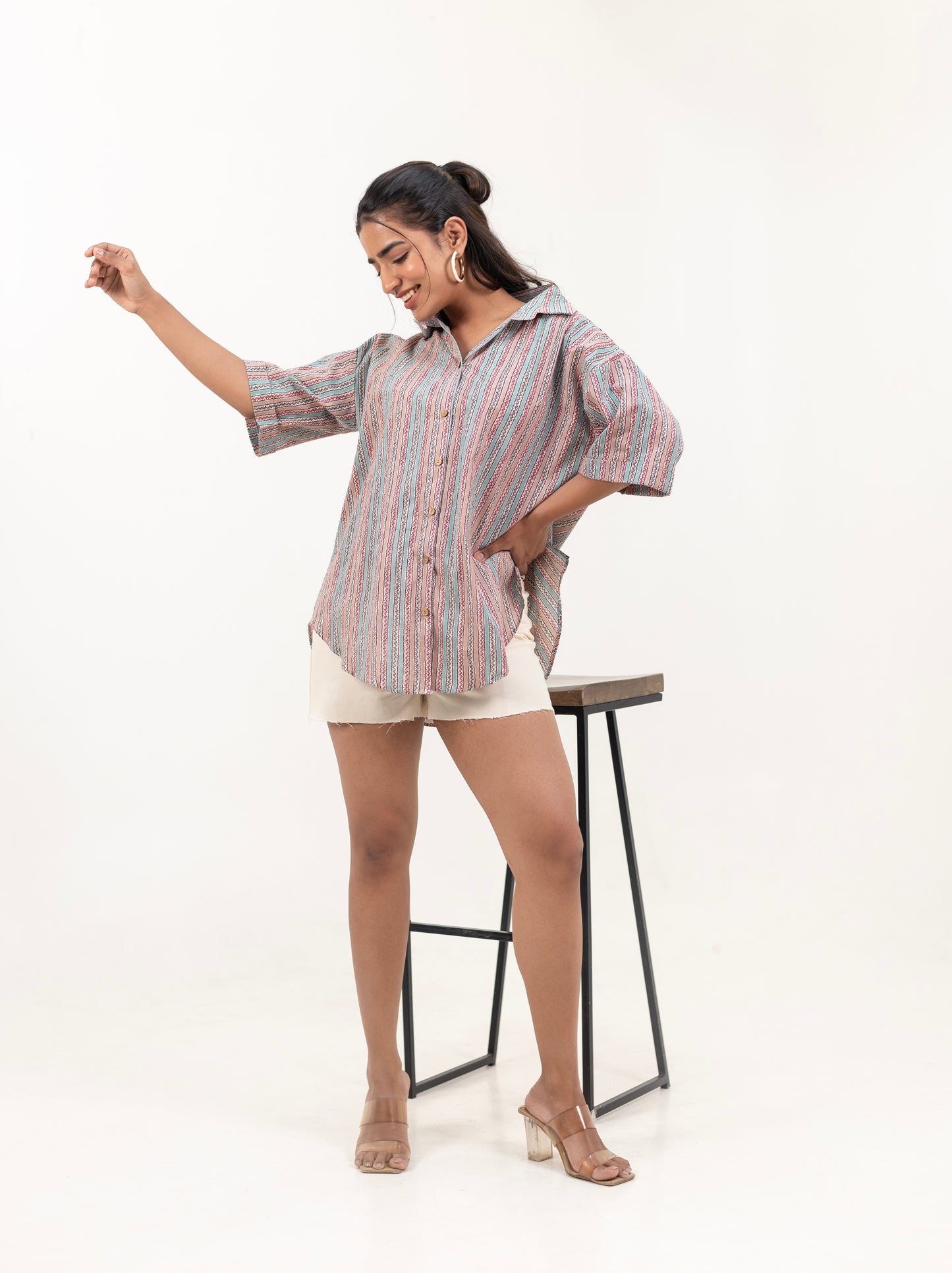 Shreeyas Cottons Oversized Cotton Shirt – Whimsical Stripes