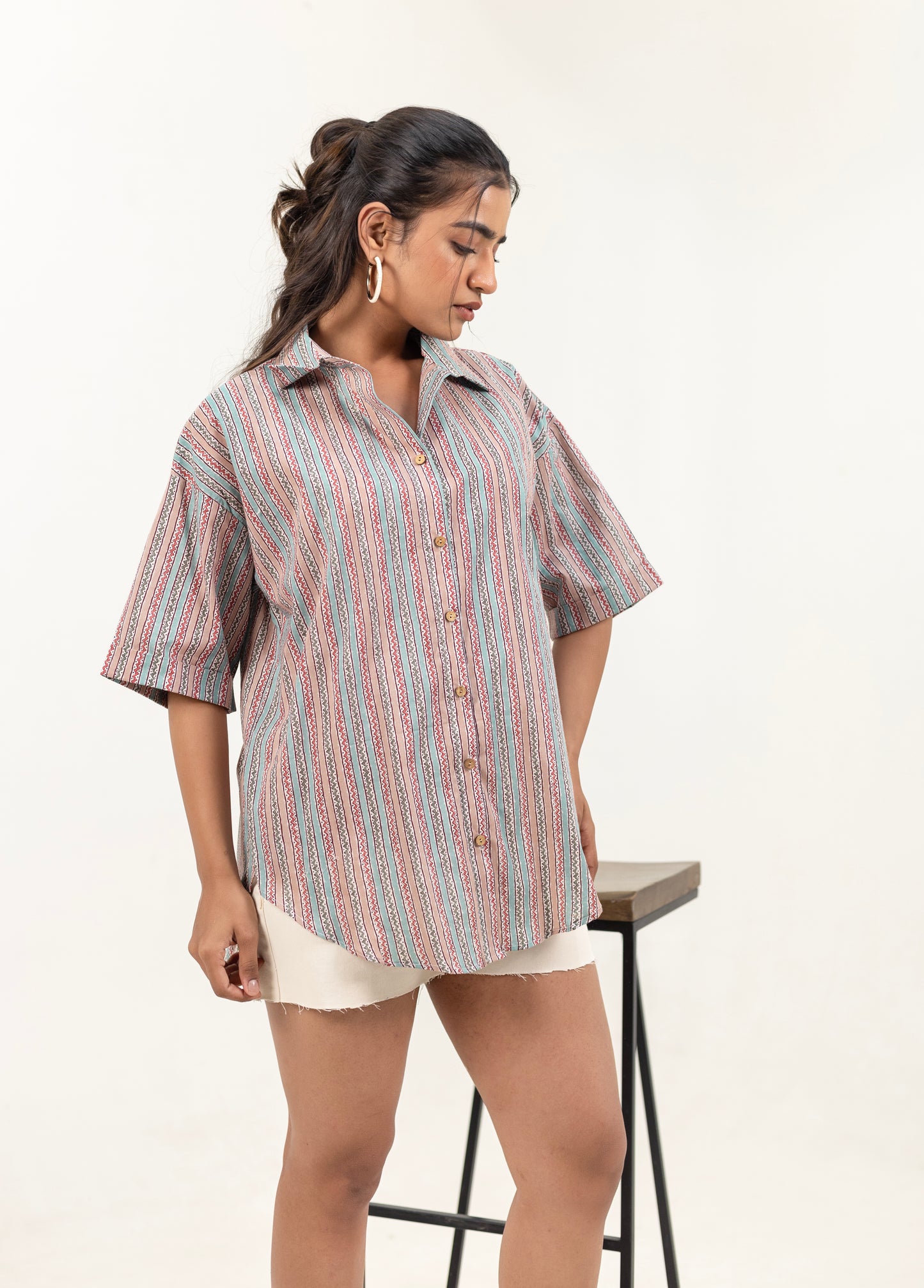 Shreeyas Cottons Oversized Cotton Shirt – Whimsical Stripes