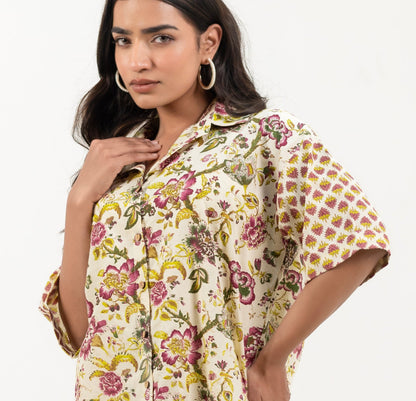 Shreeyas Cottons Oversized Floral Bliss Shirt – Effortless Elegance