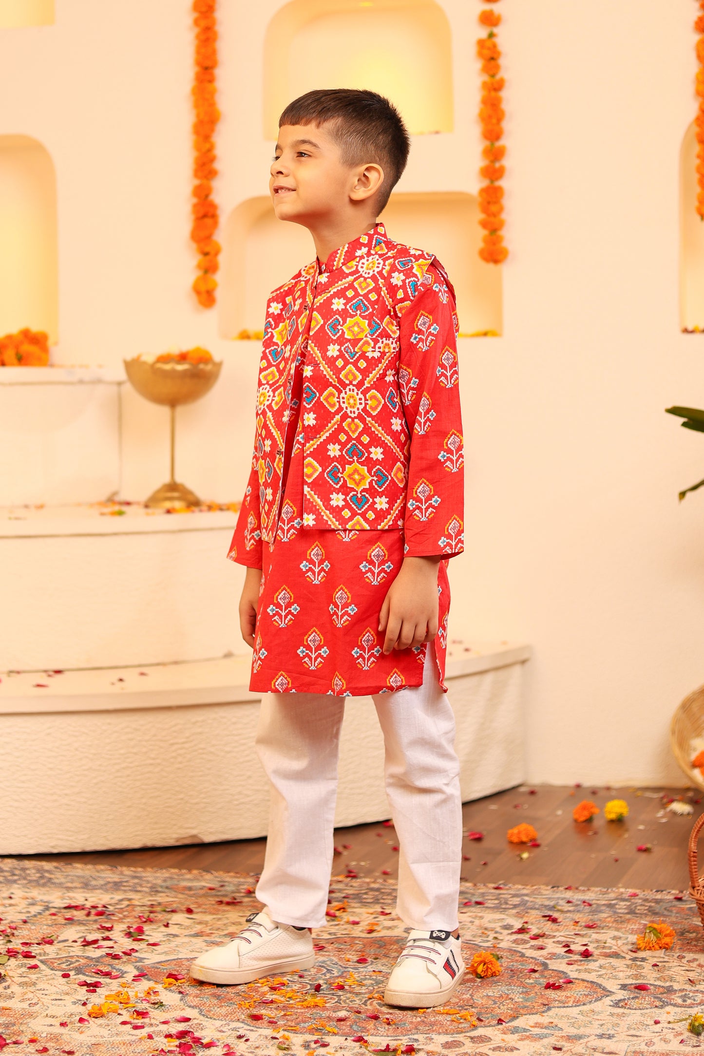 Stylish Boys' Red/Blue Kurta Pyjama with Kothi/Jacket - 3pc set (0-8 Years)