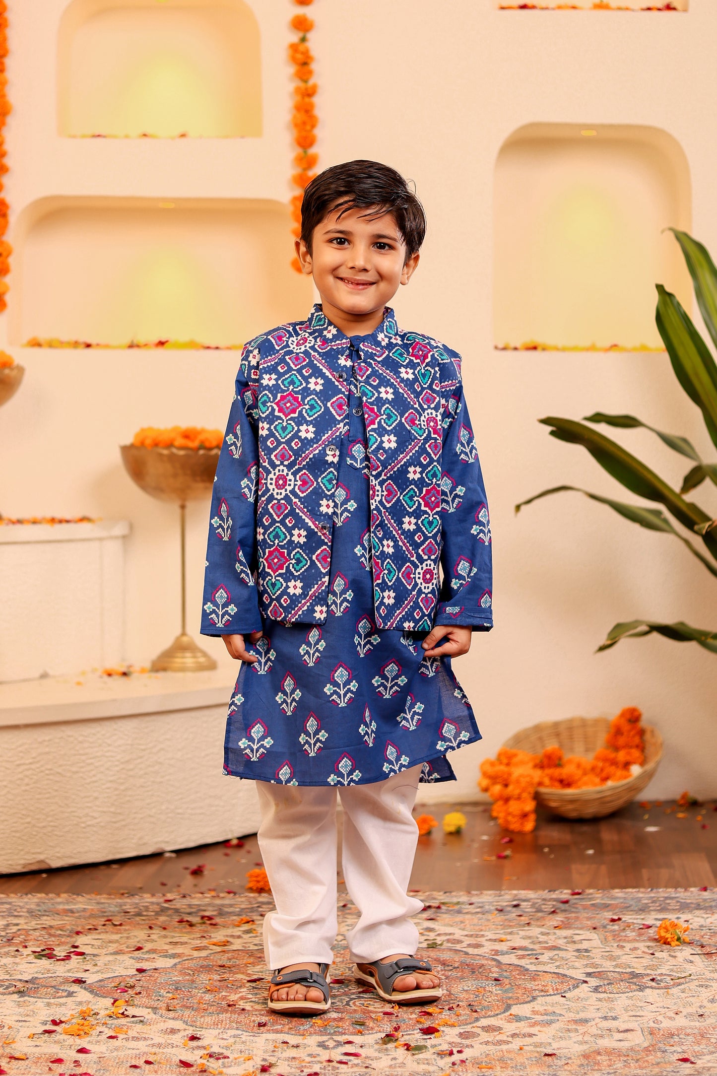 Stylish Boys' Red/Blue Kurta Pyjama with Kothi/Jacket - 3pc set (0-8 Years)