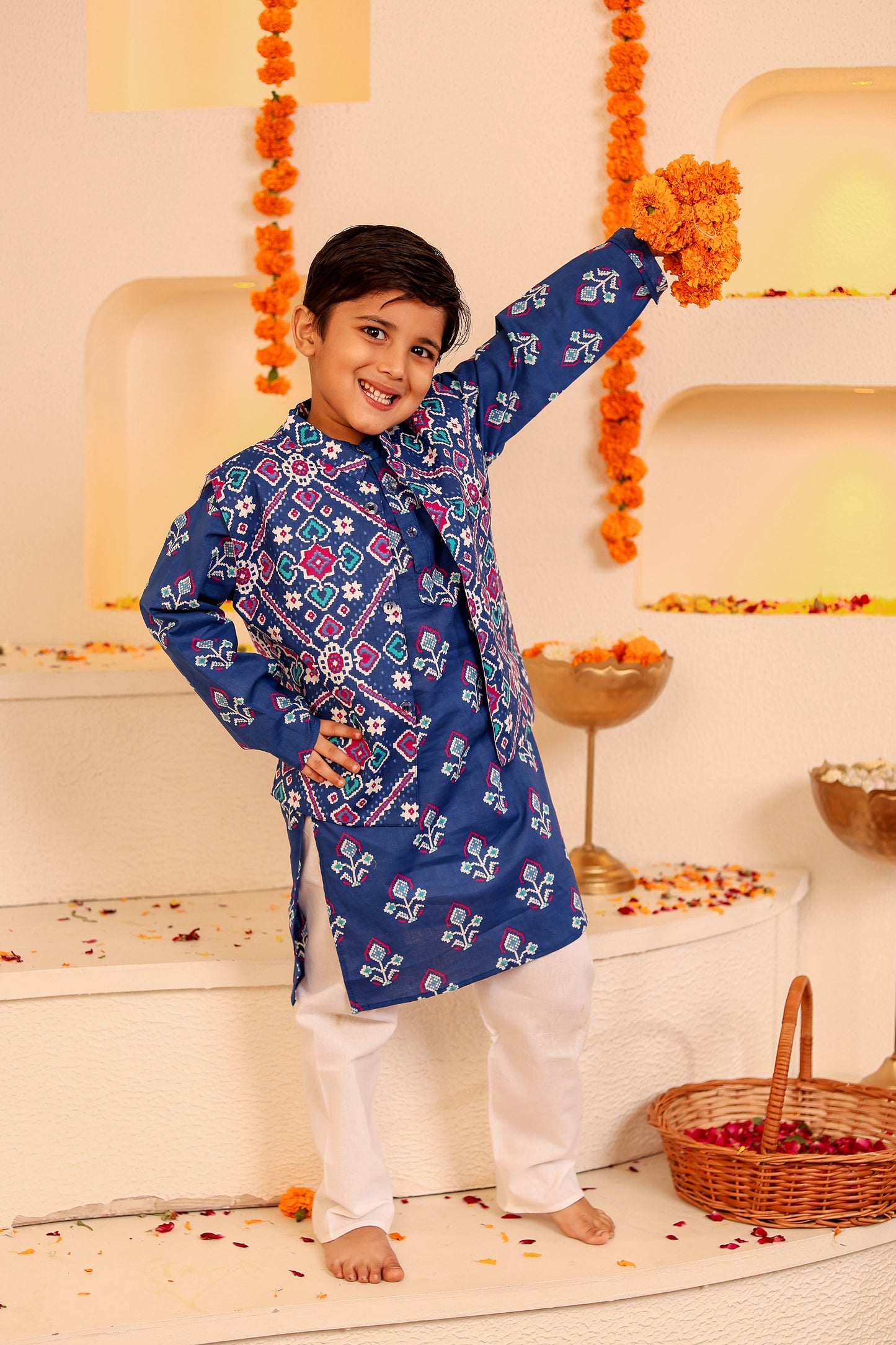 Stylish Boys' Red/Blue Kurta Pyjama with Kothi/Jacket - 3pc set (0-8 Years)