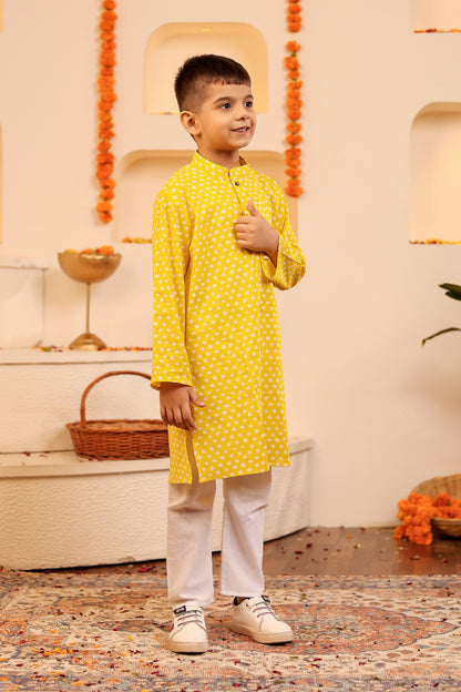 Adorable Yellow Kurta Pyjama with White Polka Dots for Kids (1-12years)