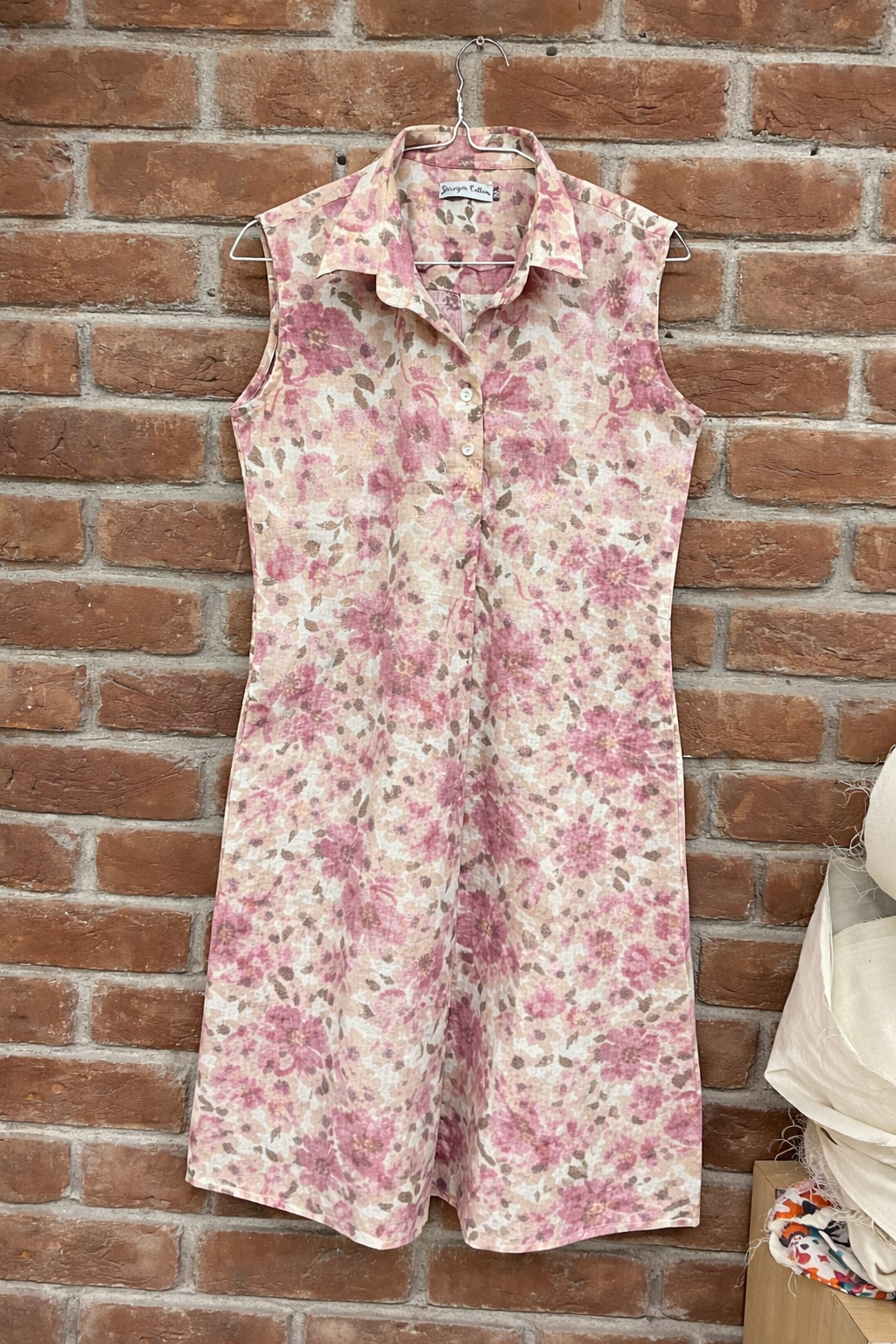 Pastel Pink Floral A-Line Cotton Dress